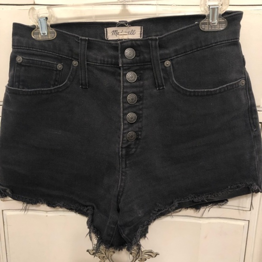 Madewell faded black high rise denim boy shorts 5 button through edition size 26 - Picture 4 of 8